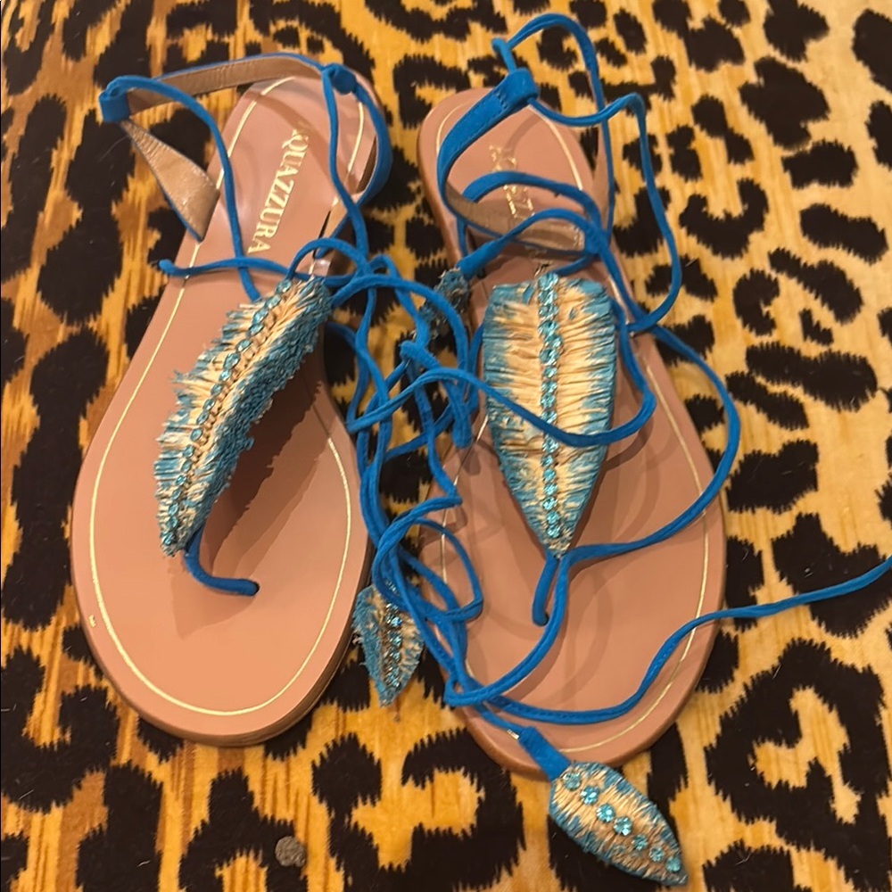 Aquazzura Isla blue  Embellished Women's Sandals 9
